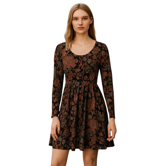 Peruvian Connection babydoll mini dress Long Sleeve Abstract print Sz Small - Picture 1 of 11